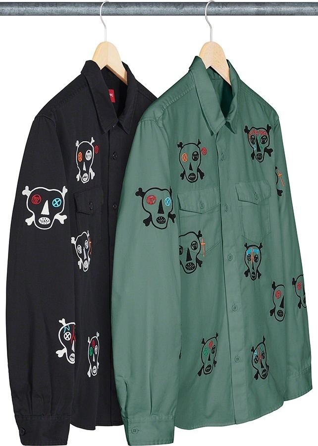 Clayton Patterson/Supreme Skulls Embroidered Work Shirt